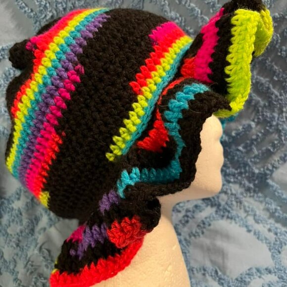 Adult Bucket Hat - New Handmade Neon and Black Toned - 8" Cap - 22"-27" Circumfe - Picture 1 of 5